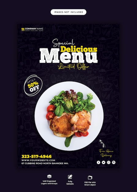 PSD food menu and restaurant flyer template