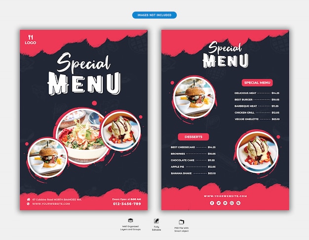 Food menu and restaurant flyer template