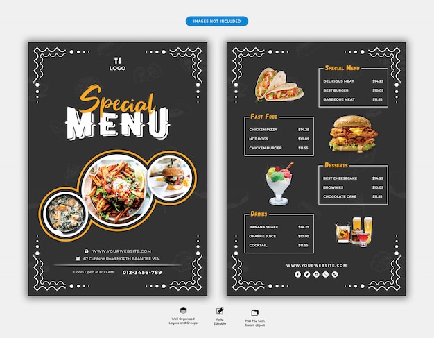 PSD food menu and restaurant flyer template