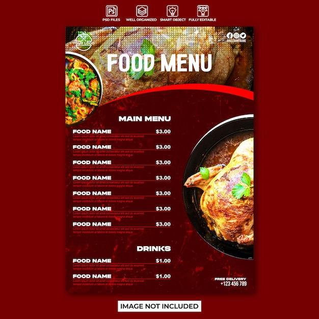 PSD food menu and restaurant flyer template