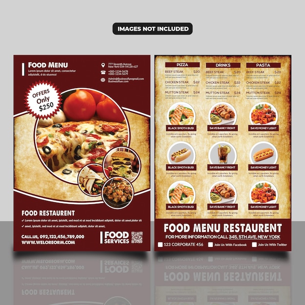 PSD food menu and restaurant flyer template