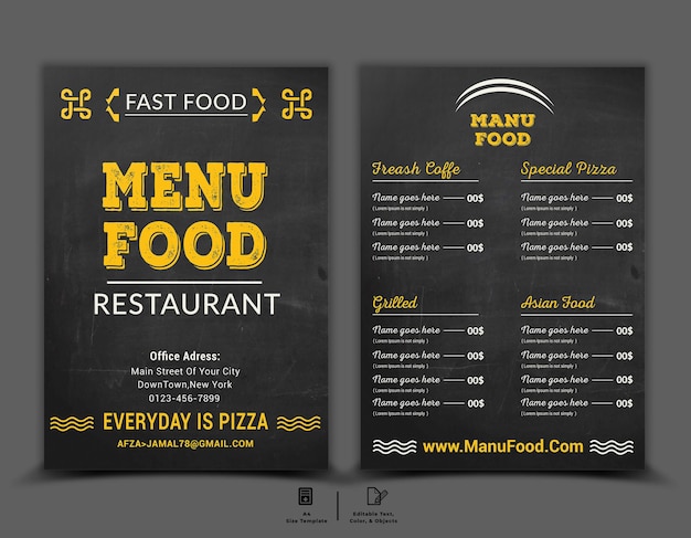 Food menu and restaurant flyer template