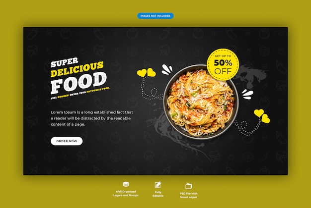 PSD food menu and restaurant horizontal web banner template