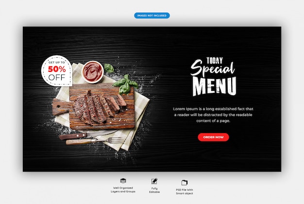 PSD food menu and restaurant horizontal web banner template