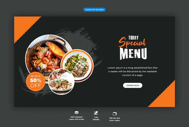 PSD food menu and restaurant horizontal web banner template