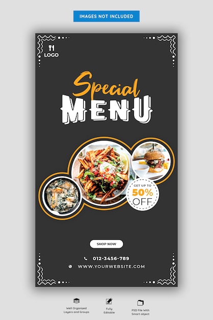 PSD food menu and restaurant instagram story template