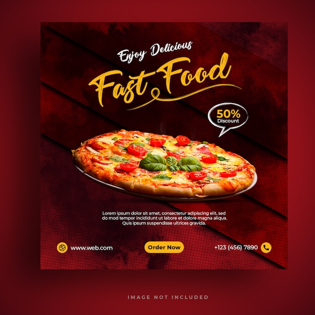 Modello di banner di social media per menu e ristorante pizza