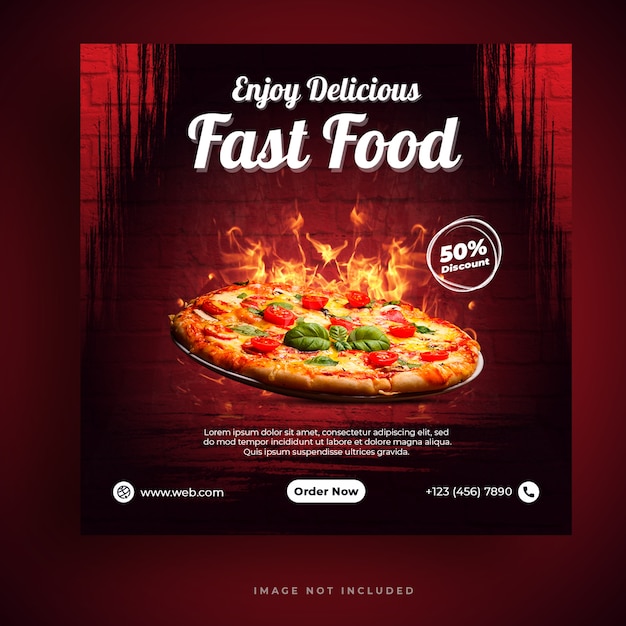 Food menu and restaurant pizza social media banner template