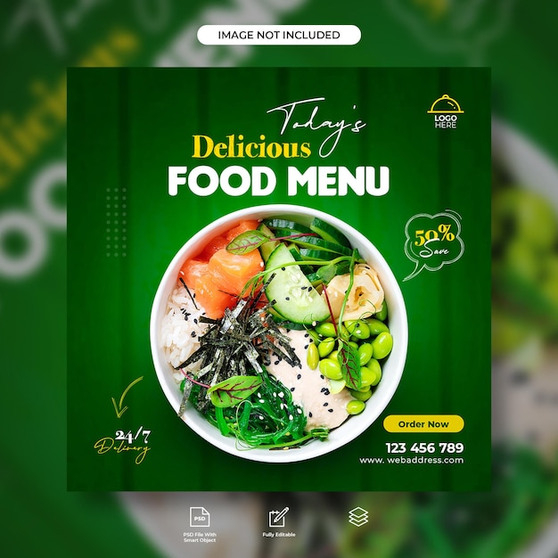 Food menu and restaurant promotion social media banner post template