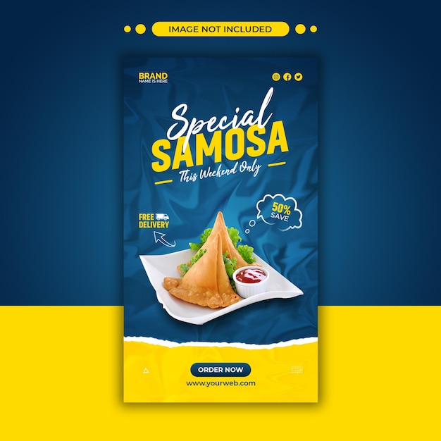 Menu di cibo e ristorante samosa vendita post sui social media e modello di storia di facebook