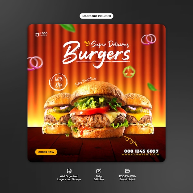 PSD food menu and restaurant social media banner template psd