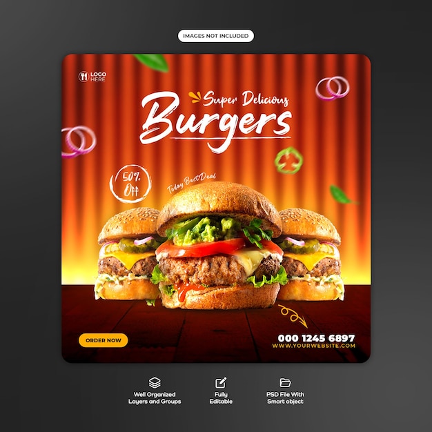 Food menu and restaurant social media banner template Psd