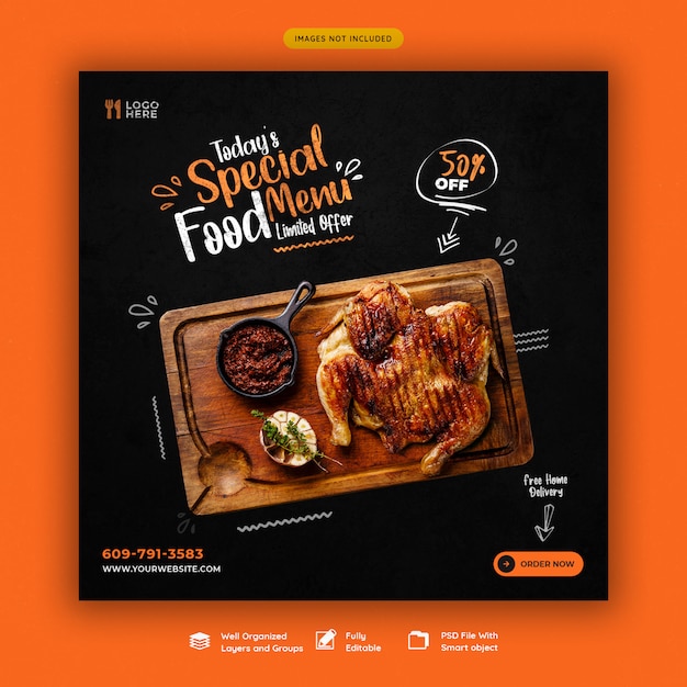 Food menu and restaurant social media banner template