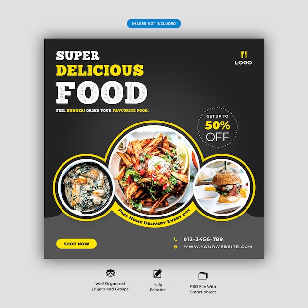 Food menu and restaurant social media banner template