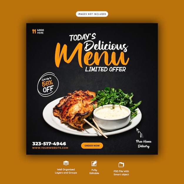 Modello di banner di social media per menu e ristorante