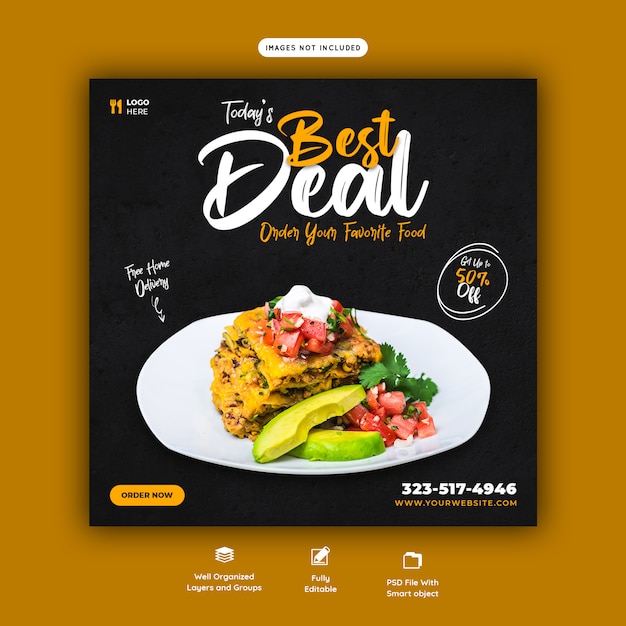 Food menu and restaurant social media banner template