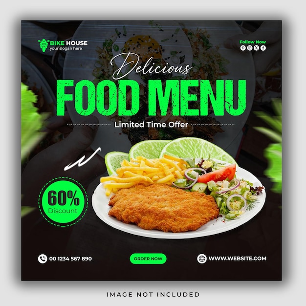 PSD food menu and restaurant social media banner template