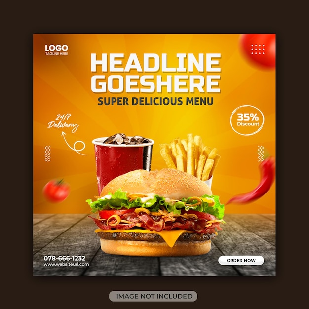 Food menu and restaurant social media banner template