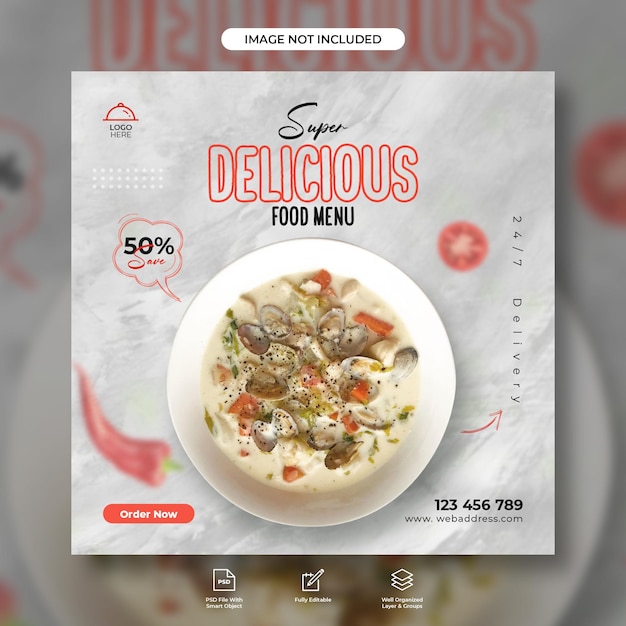 Food menu and restaurant social media design template