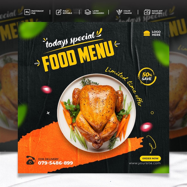 Food menu and restaurant social media instagram banner template
