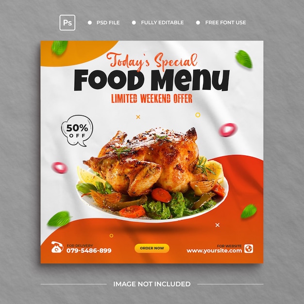 Food menu and restaurant social media instagram and facebook post template Premium Psd