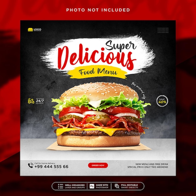 Food menu and restaurant social media instagram post or web banner template