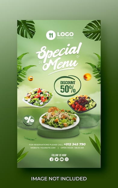 PSD food menu and restaurant social media instagram story template