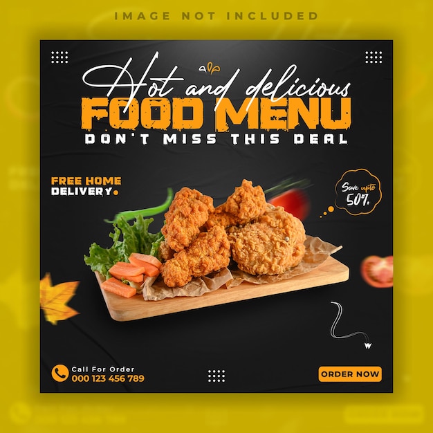 Food menu and restaurant social media post banner template