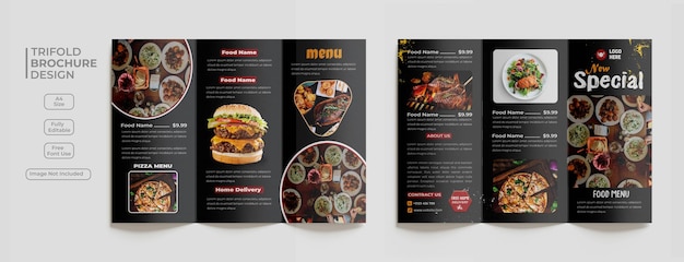 PSD modello di brochure a tre ante per ristorante con menu di cibo