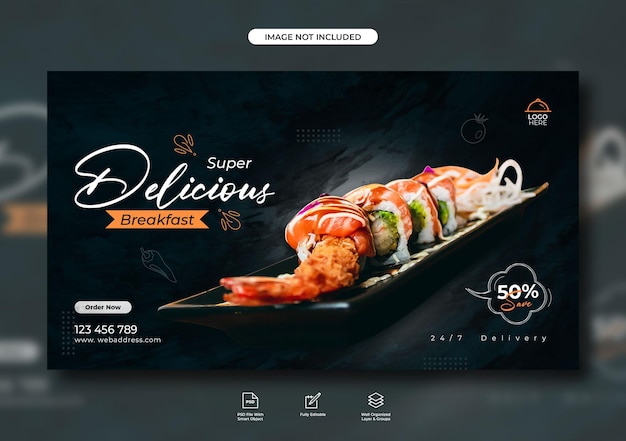 PSD food menu and restaurant web banner design template