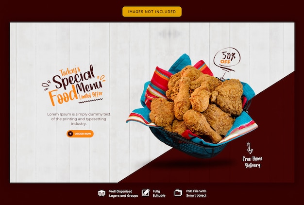 Food menu and restaurant web banner template