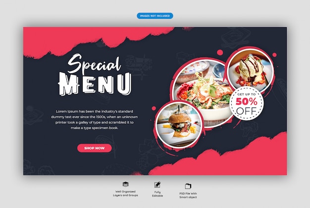 Food menu and restaurant web banner template