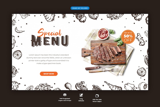 PSD food menu and restaurant web banner template