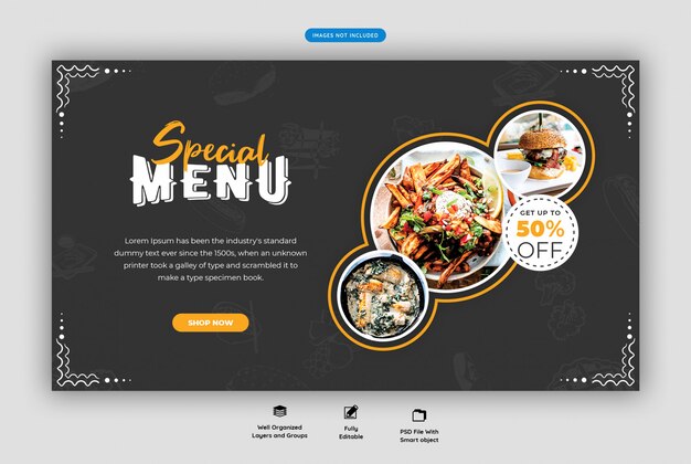 PSD food menu and restaurant web banner template