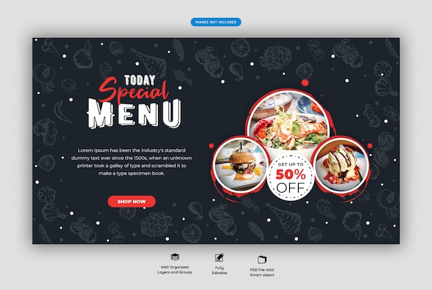 Food menu and restaurant web banner template