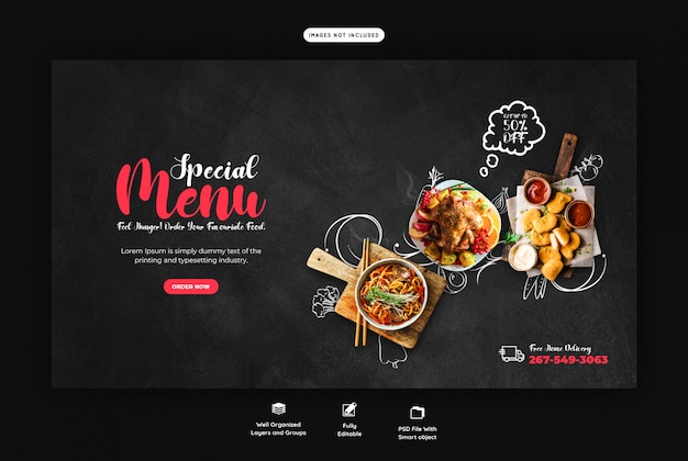 Food menu and restaurant web banner template