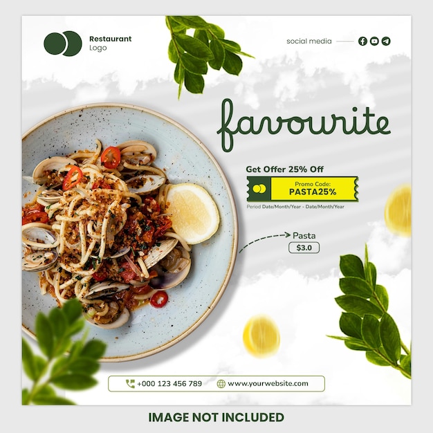 PSD menu di cibo post sui social media modello di instagram per la promozione di ristoranti e e-commerce