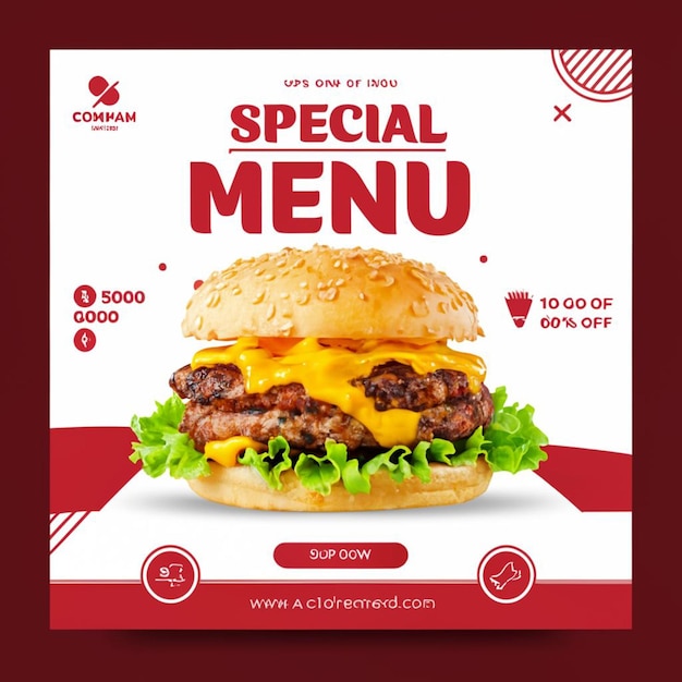 음식 메뉴 소셜 미디어 포스트 템플릿과 레스토랑 패스트푸드 햄버거