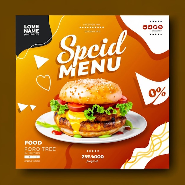 PSD menu alimentare modello di post sui social media e ristorante fast food burge