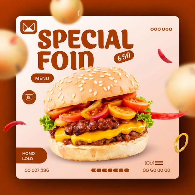 Food menu social media post template and restaurant fastfood burge