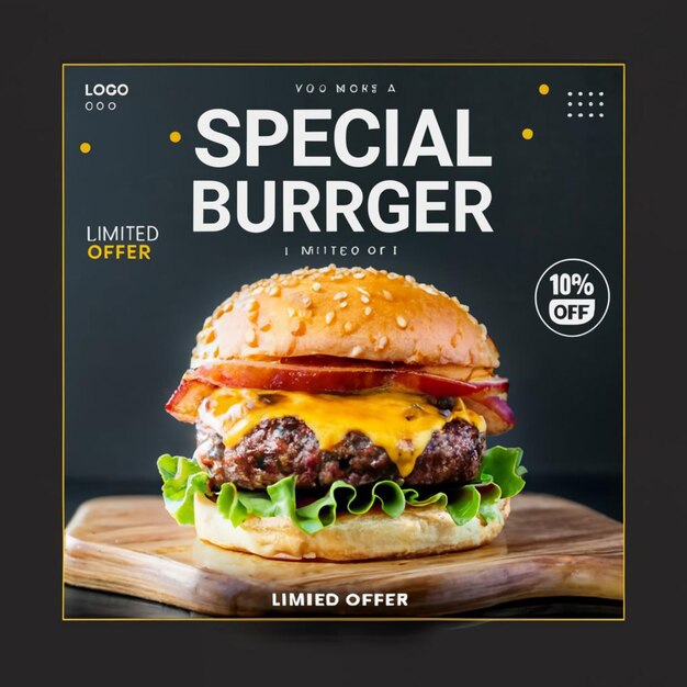 PSD food menu social media post template and restaurant fastfood burger