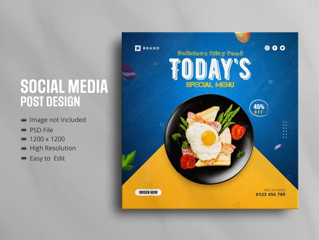 Promozione sui social media del menu del cibo e design del post di banner di instagram