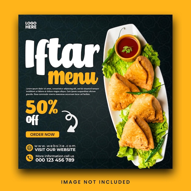 Premium PSD | A food menu that says " it is 50 % off " on the front.