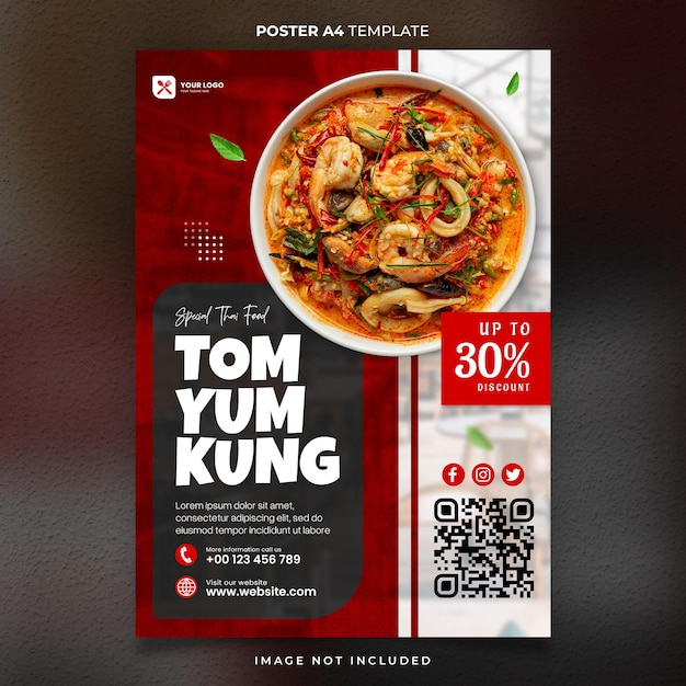 Food menu tom yum seafood poster a4 of banner template