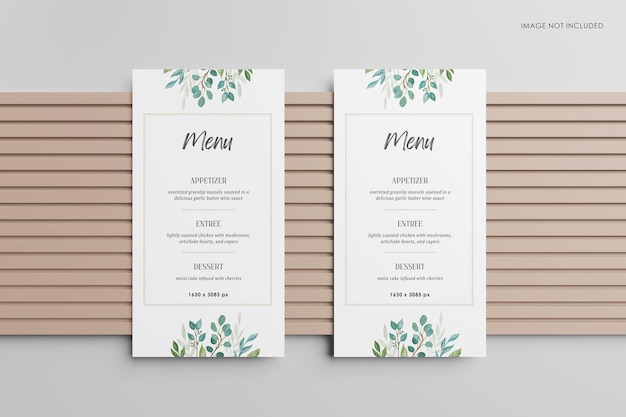 PSD menu di cibo su un mockup di tavola di legno