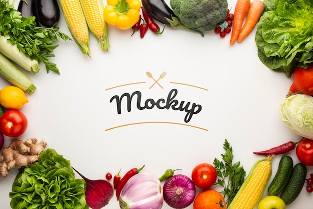 Food mock-up with frame made from delicious fresh veggies