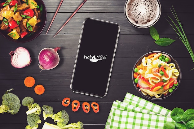 PSD mockup di cibo con design sushi