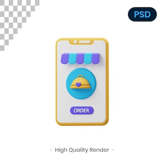 Illustrazione di rendering 3d di ordine alimentare psd premium