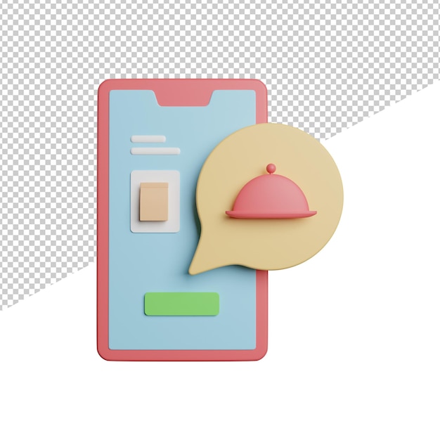 Приложения для заказа еды, вид спереди, 3d-рендеринг иконки на прозрачном фоне