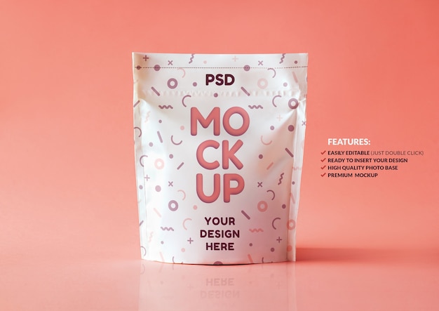 PSD food packaging mockup for snack branding or design